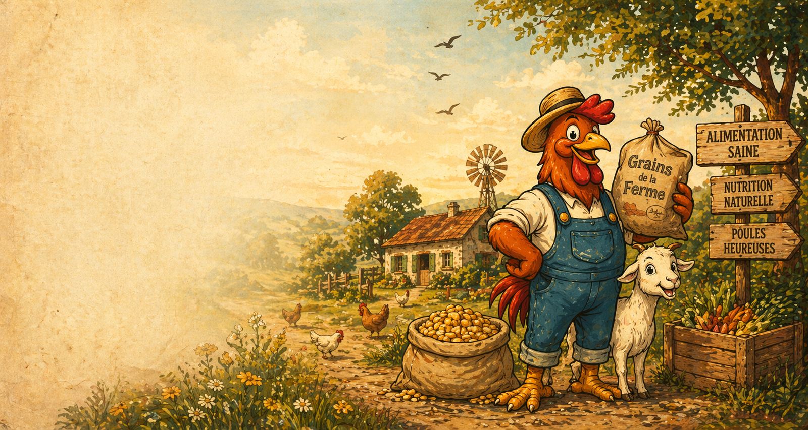 Illustration rétro sur l’alimentation des poules